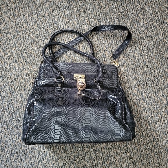 Michael Kors Hamilton Satchel Python Black and Gold Lock and Key - Picture 12 of 16